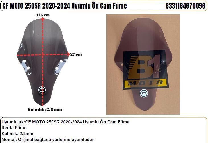 CF Moto 250SR FÜME (2020-24) Siperlik Camı