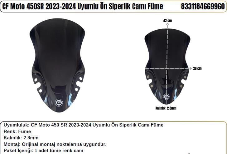 CF Moto 450SR FÜME (2023-24) Siperlik Camı