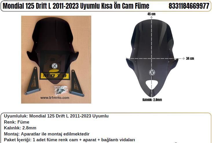 Mondial 125 Drift L Füme (2011-23) Siperlik Camı