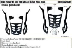 Bajaj Pulsar NS 200 2011-2024 Uyumlu- NS 125 2023-2024 Uyumlu Çanta Demiri Siyah 5 mm