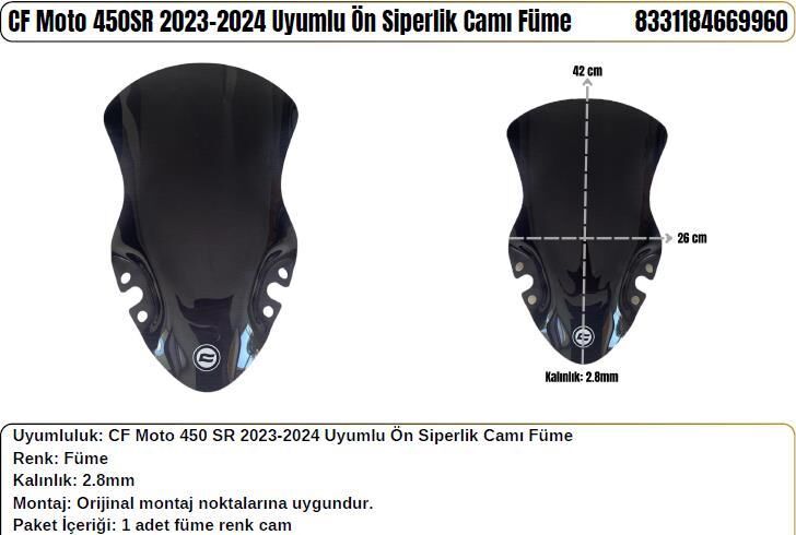 CF Moto 450SR Siyah (2023-24) Siperlik Camı