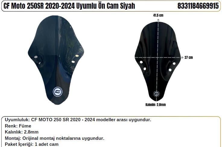 CF Moto 250SR Siyah (2020-24) Siperlik Camı