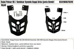 Bajaj Pulsar NS 125-200 Dominar 250-400 Arka Çanta Taşıma Demiri- Siyah- 2 mm