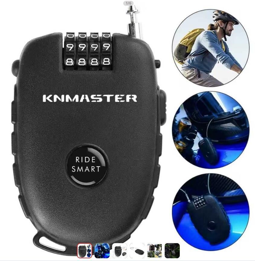 Knmaster Motosiklet Kaskı Kilidi + Knmaster Karbon Çanta Hediyeli Esnek Kablo ve Üst Düzey Koruma